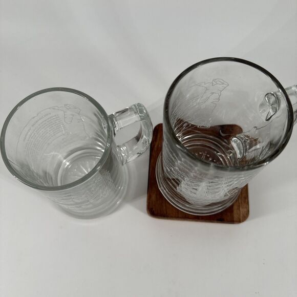 Beer Mugs 2 Nautical Etched Glass "The Nina" Columbus Voyage VTG 5.5” T Barware - Picture 9 of 12